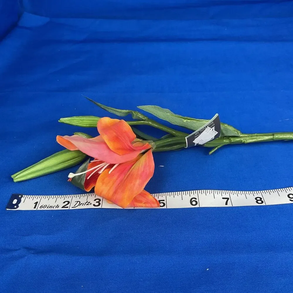 Realistic Artificial Coral Orange Lily Spray - Faux Floral Stem